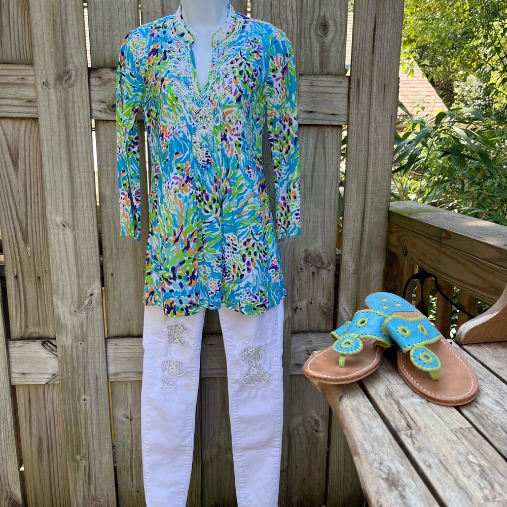 Lilly Pulitzer Multicolor Tunic Top Embellished Beading